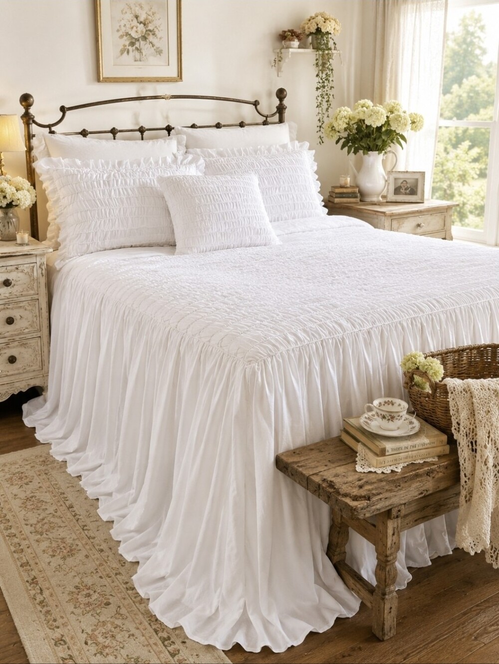 Shabby Chic® Romantic White Queen Bedding Set Bedspread Shams Pillow Cover